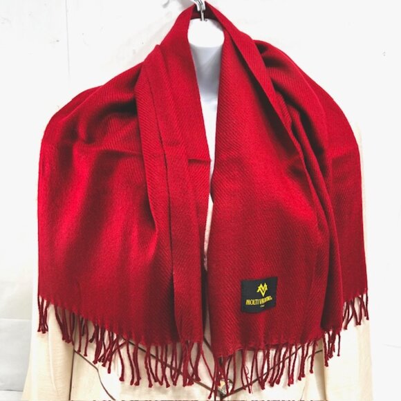New in bag Molti Valentino Italy Scarf Men/Women 100% Wool 68"x28" red fringe(72 - Picture 3 of 9